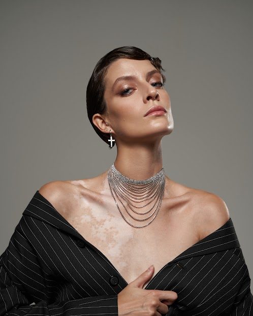 Beauty portrait with a silver choker